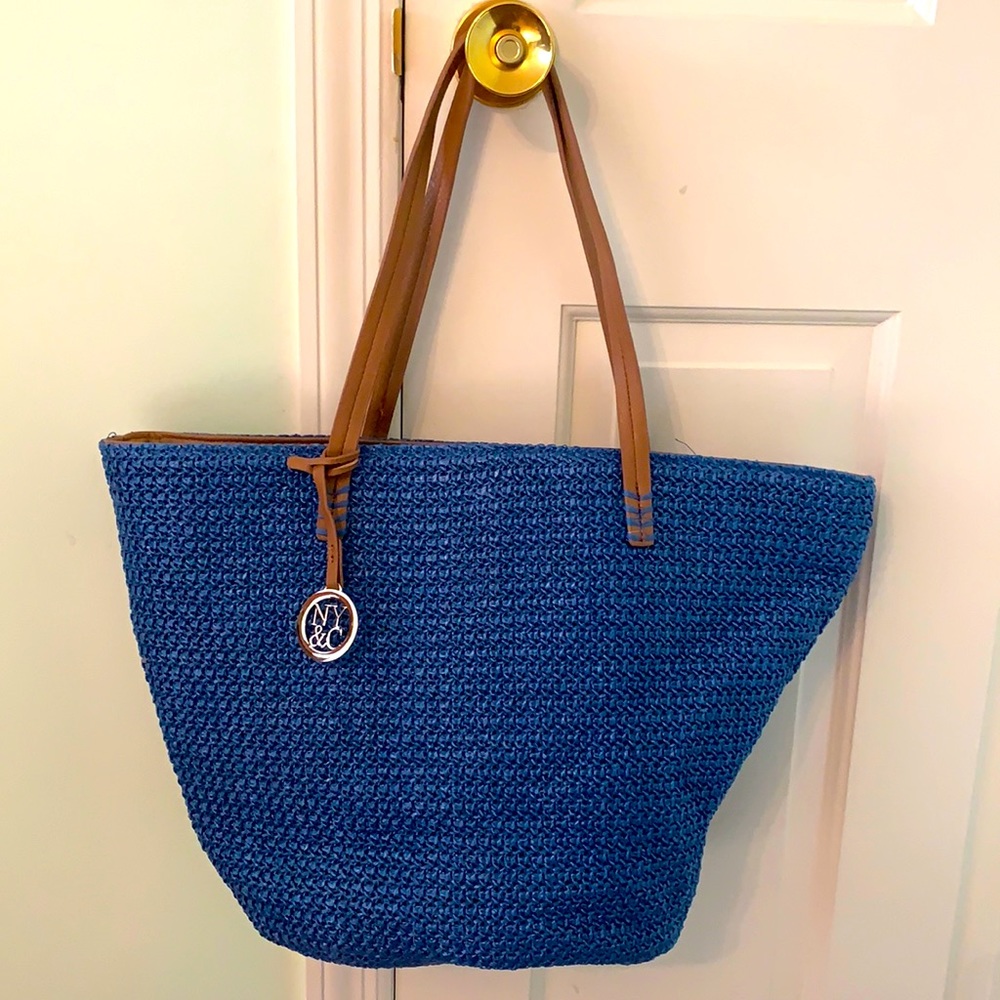 Blue straw handbag